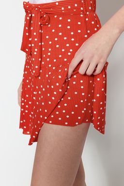 TRENDYOLMILLA K?rm?z? Etek Gorunumlu Yuksek Bel Mini Orme Sort TWOSS21SR0621 фото 53