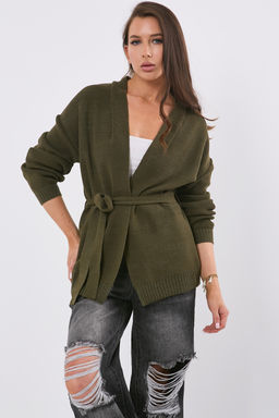 Кардиган объемный без застежки хаки