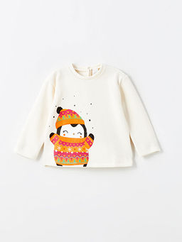 Bisiklet Yaka Bask?l? K?z Bebek Sweatshirt