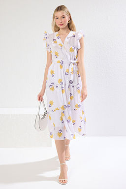 TRENDYOLMILLA Beyaz Kusakl? A Kesim Kruvaze Yaka Midi Dokuma Elbise TWOSS24EL00914  фото 16