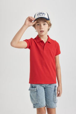 Erkek Cocuk K?rm?z? Pike K?sa Kollu Basic Duz Polo Tisort