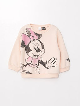 Bisiklet Yaka Uzun Kollu Minnie Mouse Bask?l? K?z Bebek Sweatshirt