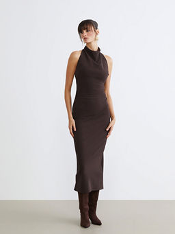 D?k?ml? Yaka B?zg?l? Krep Elbise