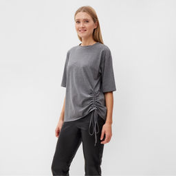 Футболка с кулиской женская MINAKU REGULAR FIT, серая, размер 48