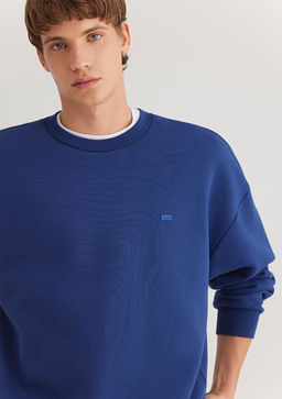 Bisiklet Yaka Mavi Basic Sweatshirt