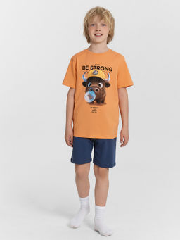 Комплект домашний для мальчиков коричневый с принтом и надписью League