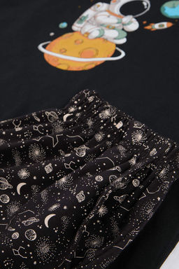 Siyah Regular Kesim Galaksi Desen Pamuklu Pijama Tak?m? TMNSS26PT00026