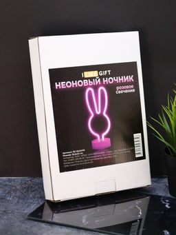 Неоновый LED ночник настольный "Bunny", розовое свечение (20,5х22 см)