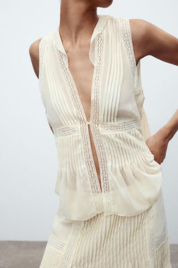 PLEATED LACE TRIM TOP - Zara фото 3
