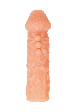 Насадка реалистичная KOKOS COCK SLEEVE 007-M с дополнительной стимуляцией, TPE, телесная, 15.6 см