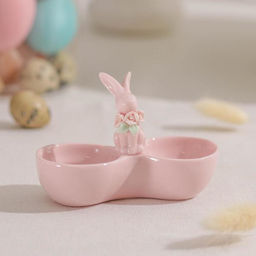 Менажница керамическая 2 ячейки Кролик, 11,5?5,5?8 см, цвет розовый