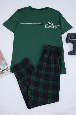 Yesil Regular/Normal Kesim Ekose/Kareli Pamuklu Orme Pijama Tak?m? TMNSS26PT00048