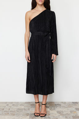 Siyah Kusakl? Midi Tek Kol Esnek Orme Midi Kalem Elbise TWOSS24EL00425 - Trendyolmilla фото 5