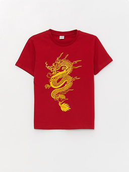 Bisiklet Yaka Bask?l? K?sa Kollu Erkek ?ocuk Ti??rt