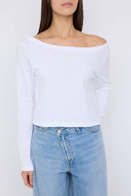 Teen Siyah-Beyaz %100 Pamuk Asimetrik Kay?k Yaka Relaxed/Rahat Kesim Orme T-Shirt TWOAW26TS00016 - Trendyolmilla фото 11