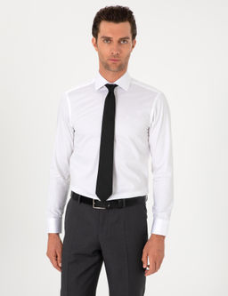 Beyaz Slim Fit Pamuklu Yar_m _talyan Yaka Basic G_mlek