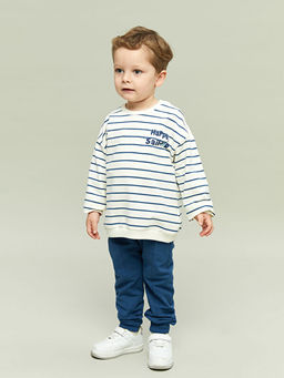 Bisiklet Yaka ?izgili Erkek Sweatshirt ve E?ofman Alt 2li