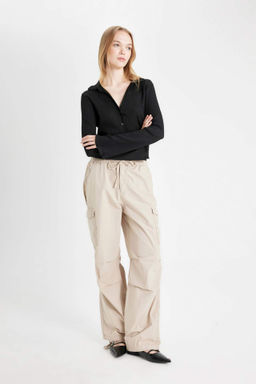 Coool Parasut Poplin Pantolon Basic Duz Cepli Beli Lastikli - Defacto фото 3