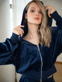 Пижама женская Indefini 5232TCC темно-синий велюр  фото 5