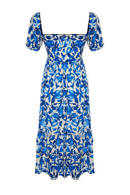 Mavi Cicekli Skater Gipe Yaka Detayl? Shally Midi Dokuma Elbise TWOSS24EL00952 - Trendyolmilla фото 8