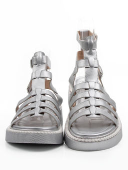 08-PEQ209-3 GREY/SILVER Босоножки женские (натуральная кожа)