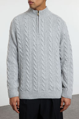 TRENDYOL MAN Bordo Unisex Regular Fit Fermuarl? Yar?m Bal?kc? Sac Orgu Triko Kazak TMNAW21KZ0737 - Trendyolmilla фото 4