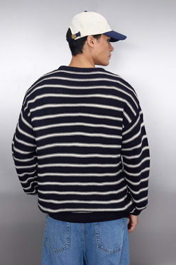 TRENDYOL MAN Lacivert Casual Unisex Oversize Bisiklet Yaka Cizgili Triko Kazak TMNAW25KZ00025 - Trendyolmilla фото 23