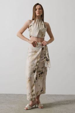 TRENDYOLMILLA Bej Batik Desenli Anvelop Midi Dokuma Etek TWOSS25ET00052 фото 4