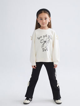 Fiyonk Nak??l? K?z ?ocuk Sweatshirt ve Tayt