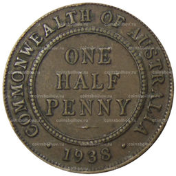Монета 1/2 пенни 1938 года Австралия
