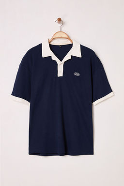 TRENDYOL MAN Lacivert Oversize/Genis Kesim Nak?s Detayl? Polo Yaka T-shirt TMNSS25PO00013 - Trendyolmilla фото 6