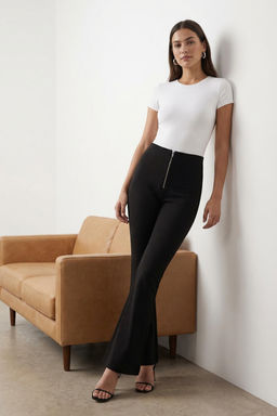 Siyah Flare Fermuar Detayl? Bootcut Pantolon TWOAW26PL00049