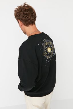 TRENDYOL MAN Siyah Regular/Normal Kesim Bisiklet Yaka Bask?l? Ici Polarl? Sweatshirt TMNAW23SW00278 - Trendyolmilla фото 7
