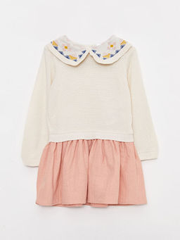 Bebe Yaka Uzun Kollu Nak?? Detayl? K?z Bebek Elbise