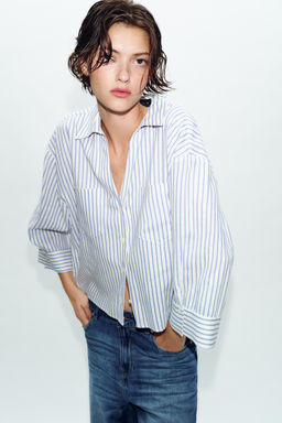 CAMISA FLUIDA CON LINO / Azul / Blanco - Zara фото 2
