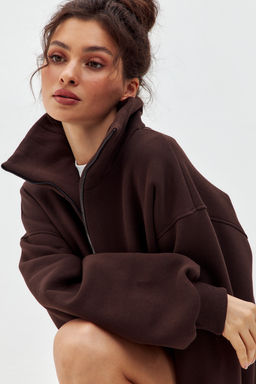 Толстовка женская из футера начес Комфорт шоколад макси