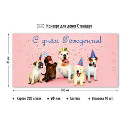 Цена за 5 шт. Конверт для денег "С Днем Рождения!" (9200) уф-лак, блестки