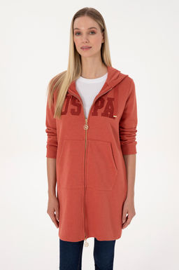 Kad_n Kiremit Uzun Fermuarl_ Kap__onlu Basic Sweatshirt