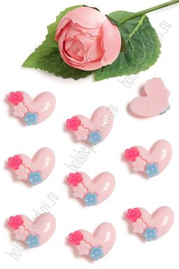 Кабошон "Сердечко с цветочками" (50 шт) SF-5735, светло-розовый