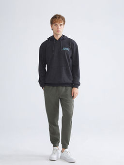 Uzun Kollu Bask?l? Erkek Hoodie