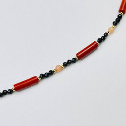 Колье из Обсидиана,Лунного камня и Яшмы 38 см +