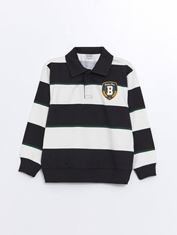 Polo Yaka ?izgili Uzun Kollu Erkek ?ocuk Sweatshirt