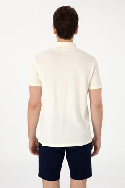 Erkek Regular Fit Polo Yaka Krem Basic Ti__rt