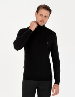 Siyah Slim Fit Bal_k__ Yaka Basic Triko Kazak