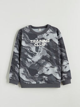 Bask?l? Erkek ?ocuk Kal?n Sweatshirt