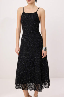 Siyah Dantel Tas Bask?l? Tul Astarl? Midi Elbise TPRSS26EL00004 - Trendyolmilla фото 5