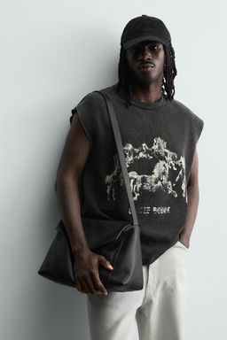 CAMISETA TANK PUNTO ESTAMPADO CABALLOS / Negro