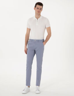 A__k Mavi Slim Fit Beli Lastikli Kanvas Pantolon