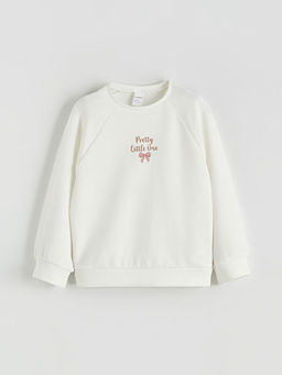 Bask?l? K?z ?ocuk Sweatshirt ve Pantolon 2li