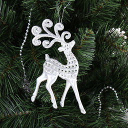 Новогоднее украшение Олень 10х16 см белый перламутр / LC24Y-003 /уп 48/192/ - ГалеонТрейд фото 2